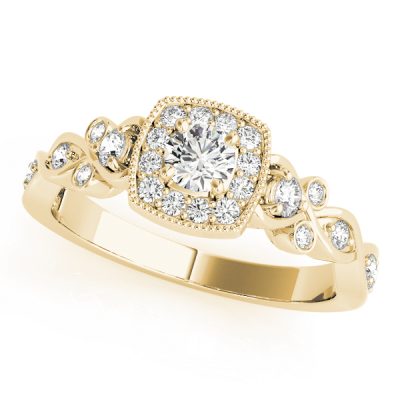 Stephanie Diamond Halo Vintage Milgrain Engagement Ring (18k Yellow Gold)