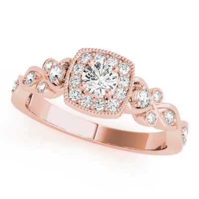 Jena Milgrain Art Deco Style Multi-Diamond Halo Engagement Ring (18k Rose Gold)