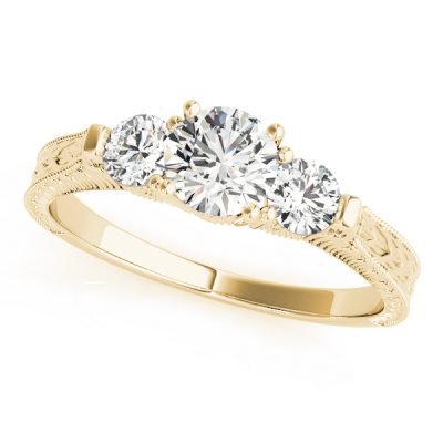 Josephine Diamond 3-Stone Art Deco Milgrain Engagement Ring (18k Yellow Gold)