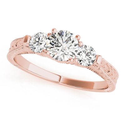 Josephine Diamond 3-Stone Art Deco Milgrain Engagement Ring (18k Rose Gold)