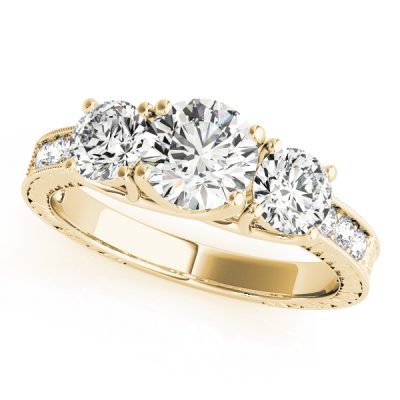 Adelaide Diamond 3-Stone Engraved Milgrain Vintage Engagement Ring (18k Yellow Gold)