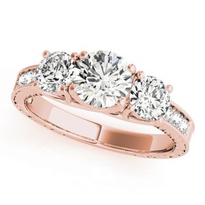 Adelaide Diamond 3-Stone Engraved Milgrain Vintage Engagement Ring (18k Rose Gold)