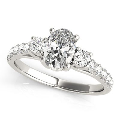 Margot Diamond Oval 3-Stone Ribbon Prong Cathedral Engagement Ring
 (Platinum)