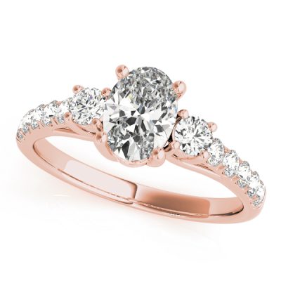 Margot Diamond Oval 3-Stone Ribbon Prong Cathedral Engagement Ring
 (18k Rose Gold)