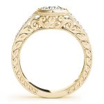 Iris Diamond Bezel Vintage Flower Engraved Engagement Ring (18k Yellow Gold)