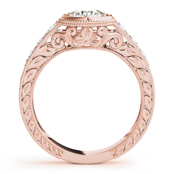 Iris Diamond Bezel Vintage Flower Engraved Engagement Ring (18k Rose Gold)