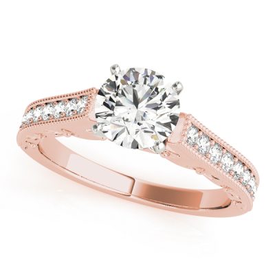 Genevieve Diamond Cathedral Engraved Milgrain Engagement Ring (18k Rose Gold)