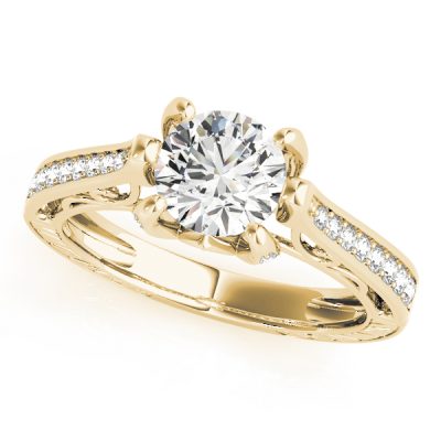 Elle Diamond Solitaire Lotus Flower Basket Cathedral Engagement Ring  (18k Yellow Gold)
