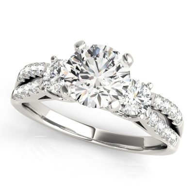 Katherine Diamond 3-Stone Fancy Split Shoulder Engagement Ring (Platinum)
