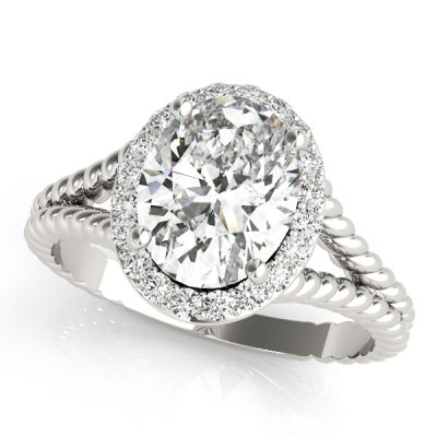 Skye Oval Diamond Halo Cathedral Twisted Rope Split Shoulder Engagement Ring (Platinum)