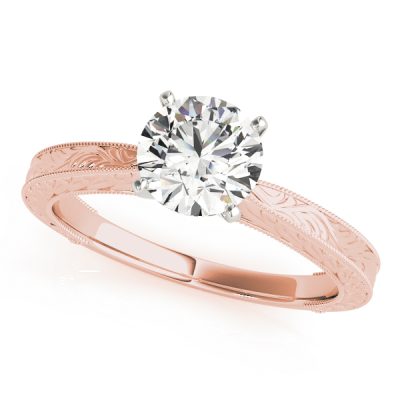 Victoria Edwardian Style Diamond Solitaire Engraved Engagement Ring (18k Rose Gold)