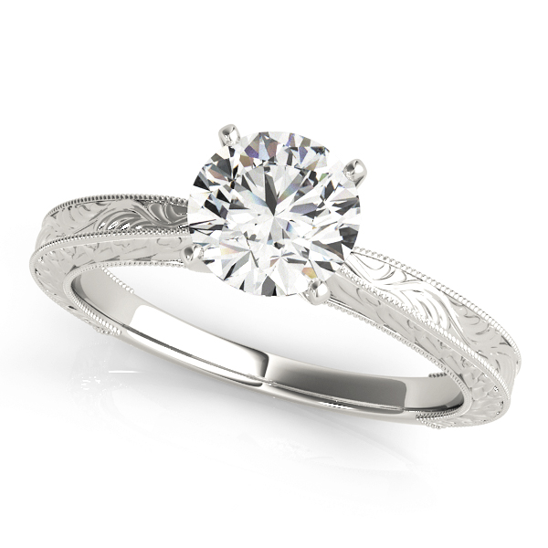 Victoria Edwardian Style Diamond Solitaire Engraved Engagement Ring (Platinum)