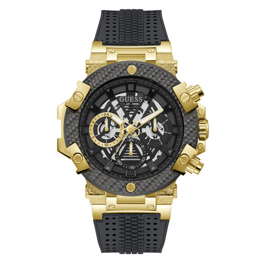 Grey Bee GUESS Jewelry GW0486G2 Perforated Busy & Gold-Tone Silicone Watch – Multifunction