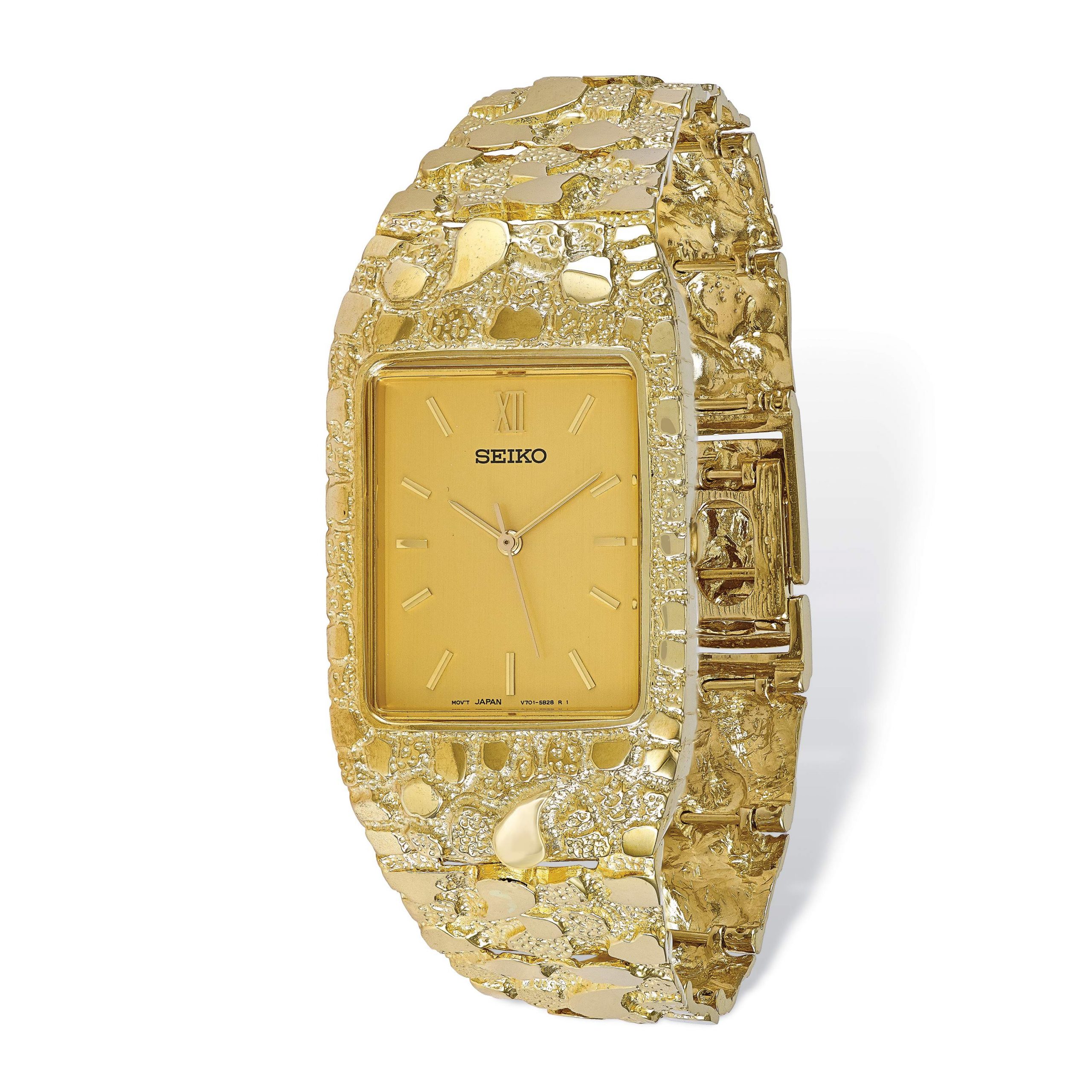 10k Champagne 27x47mm Dial Square Face Nugget Watch 並行輸入品 メンズ腕時計