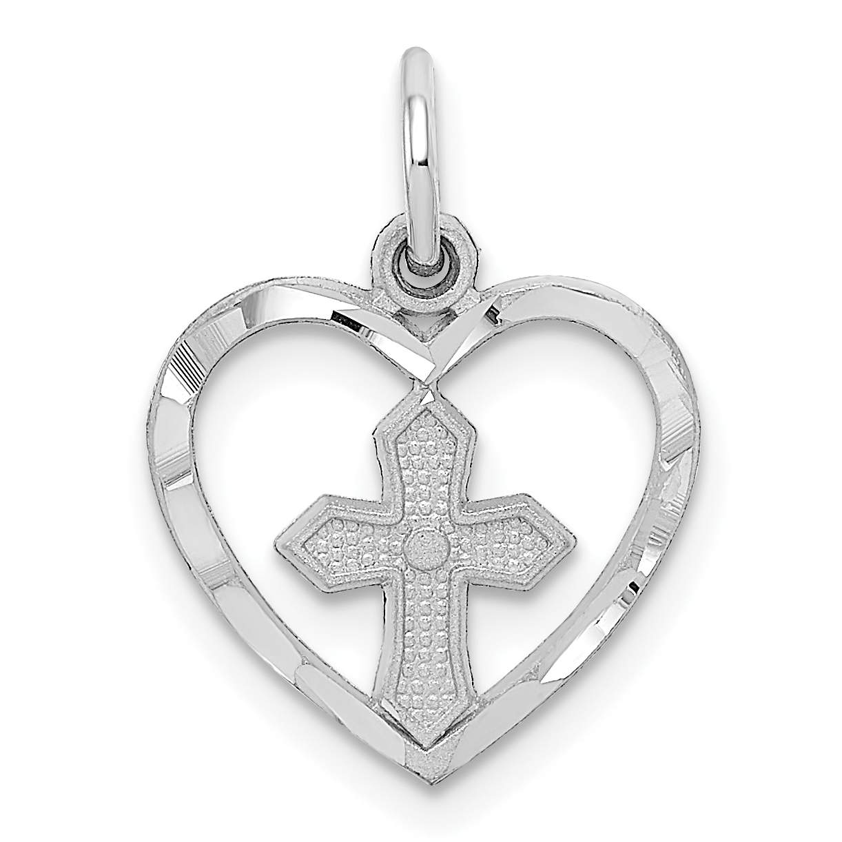 14K Yellow Gold Cross in Heart Charm