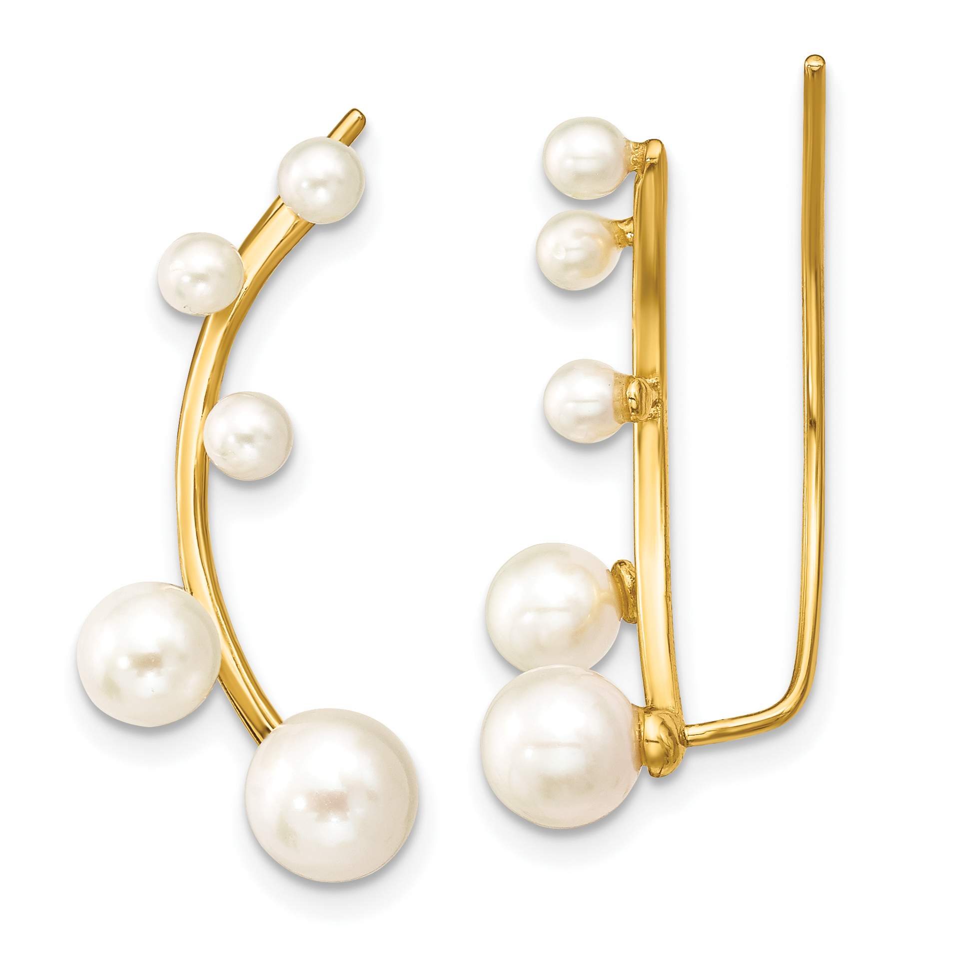 Sterling Silver Gold-tone 3-6mm White FWC Pearl Ear Climber Earrings