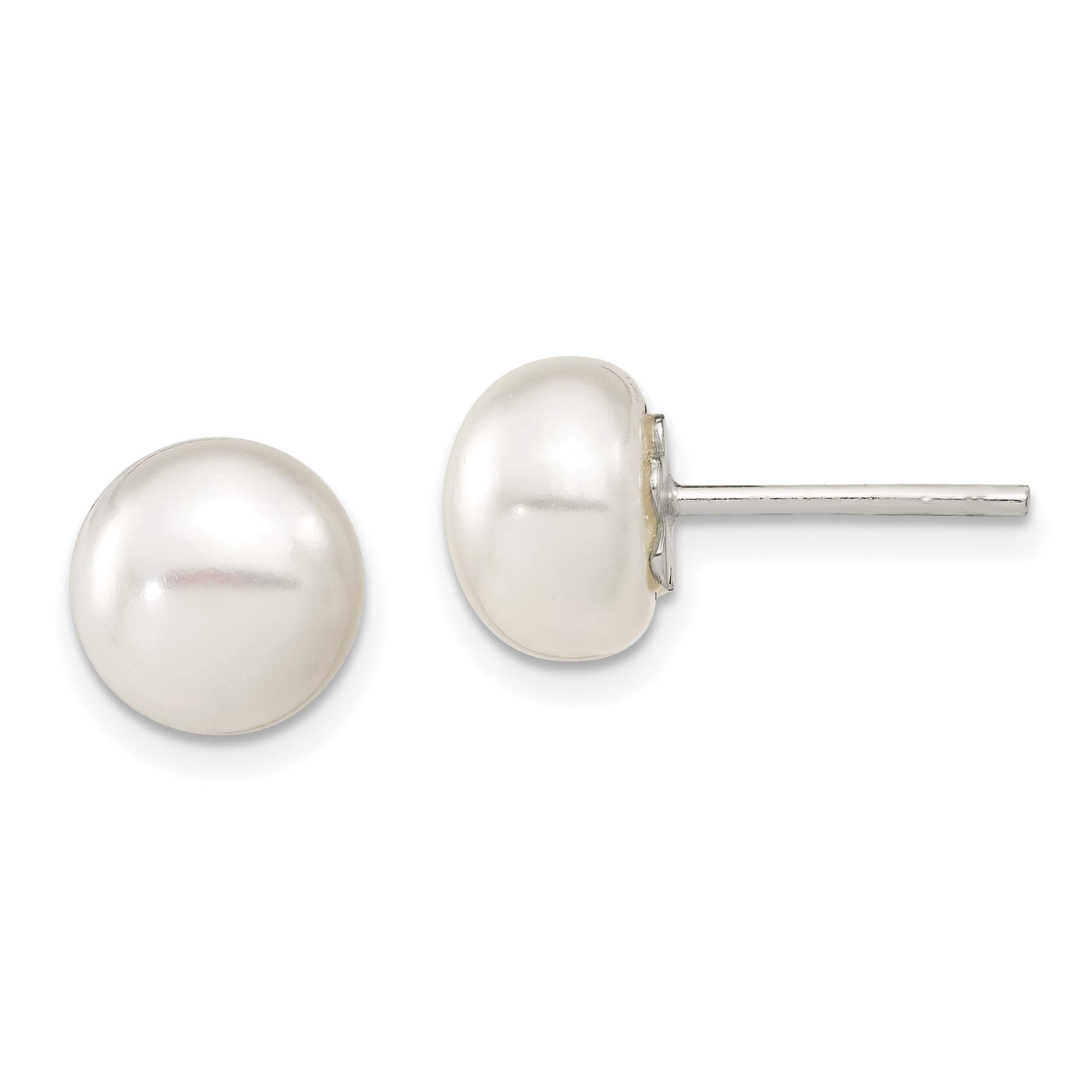 Solid 925 Sterling Silver White FW Cultured Pearl 7-8mm Button Earrings 
