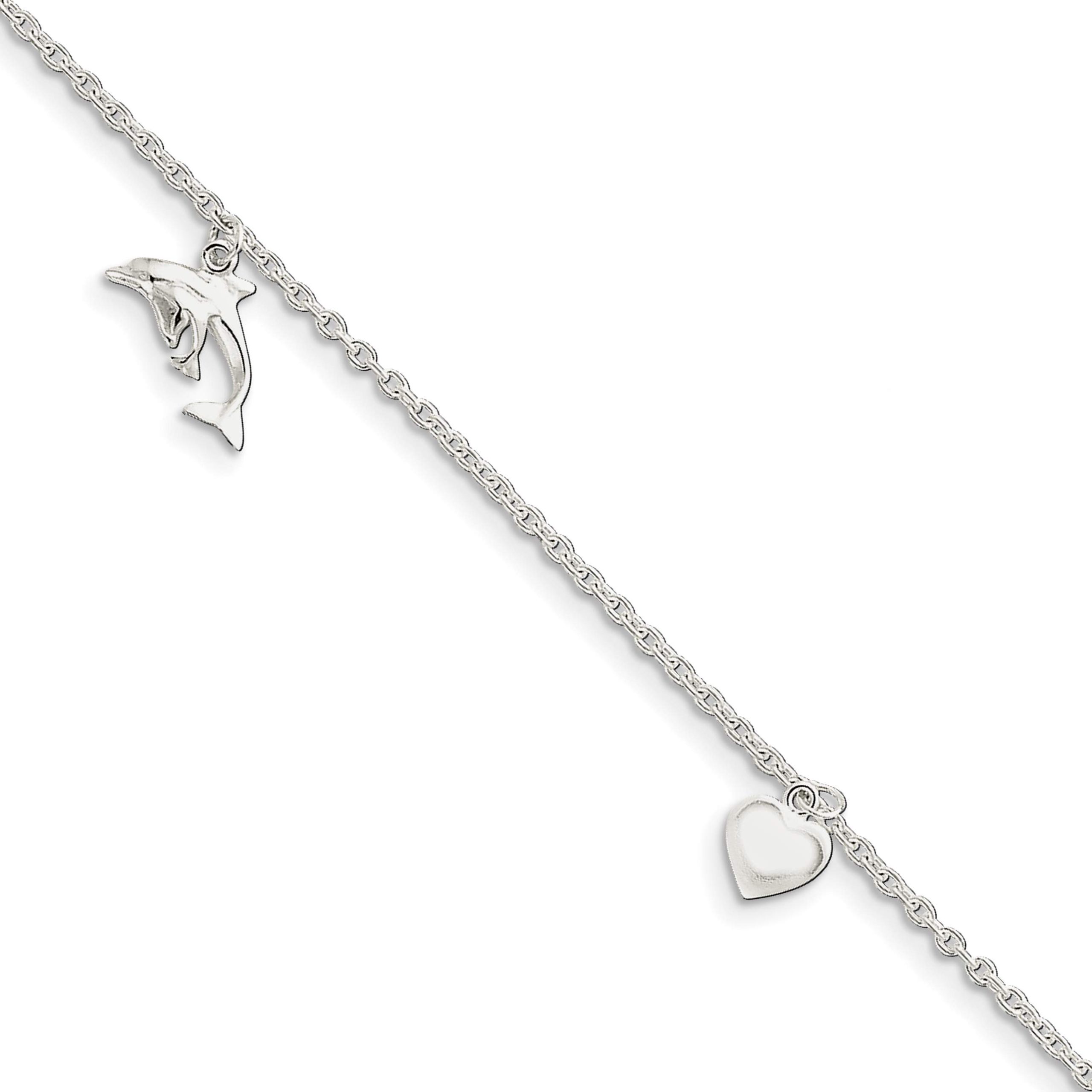 Sterling Silver Polished Heart, Star & Dolphin Anklet – Busy Bee