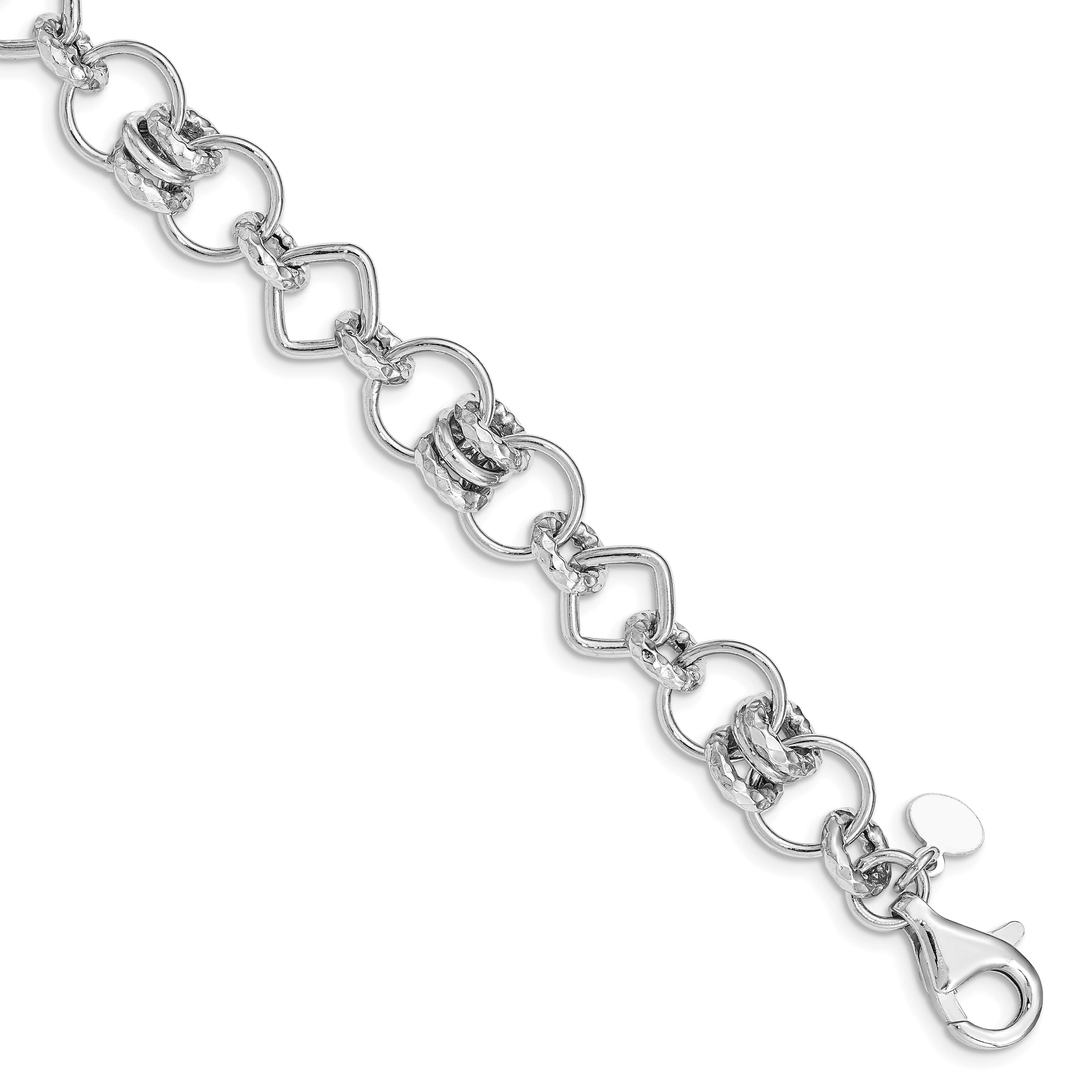 925 Sterling Silver Rhodium-plated Polished Fancy Link Bracelet 7.75