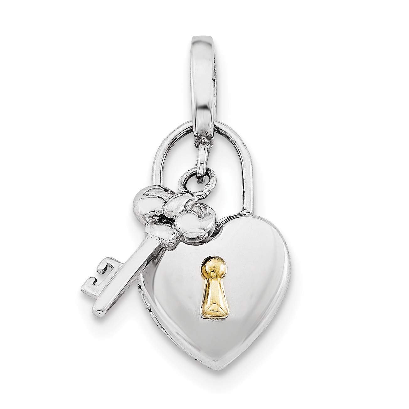 Padlock & Heart Key Charm, Sterling silver