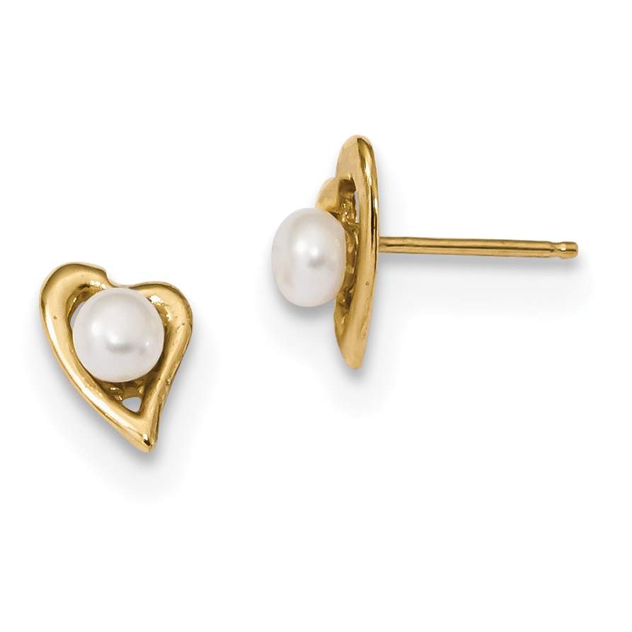 14k 3-4mm White Button Freshwater Cultured Pearl Post Earrings