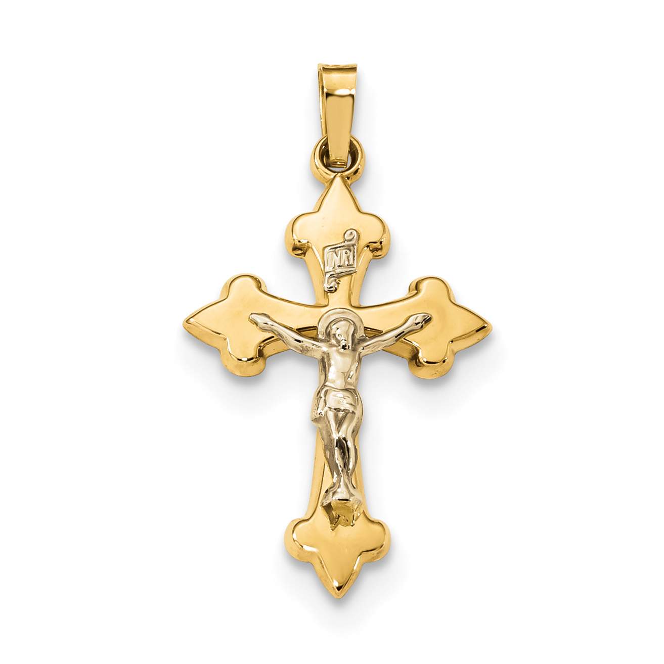 14k Two-tone Polished Fleur de Lis INRI Crucifix Pendant – Busy