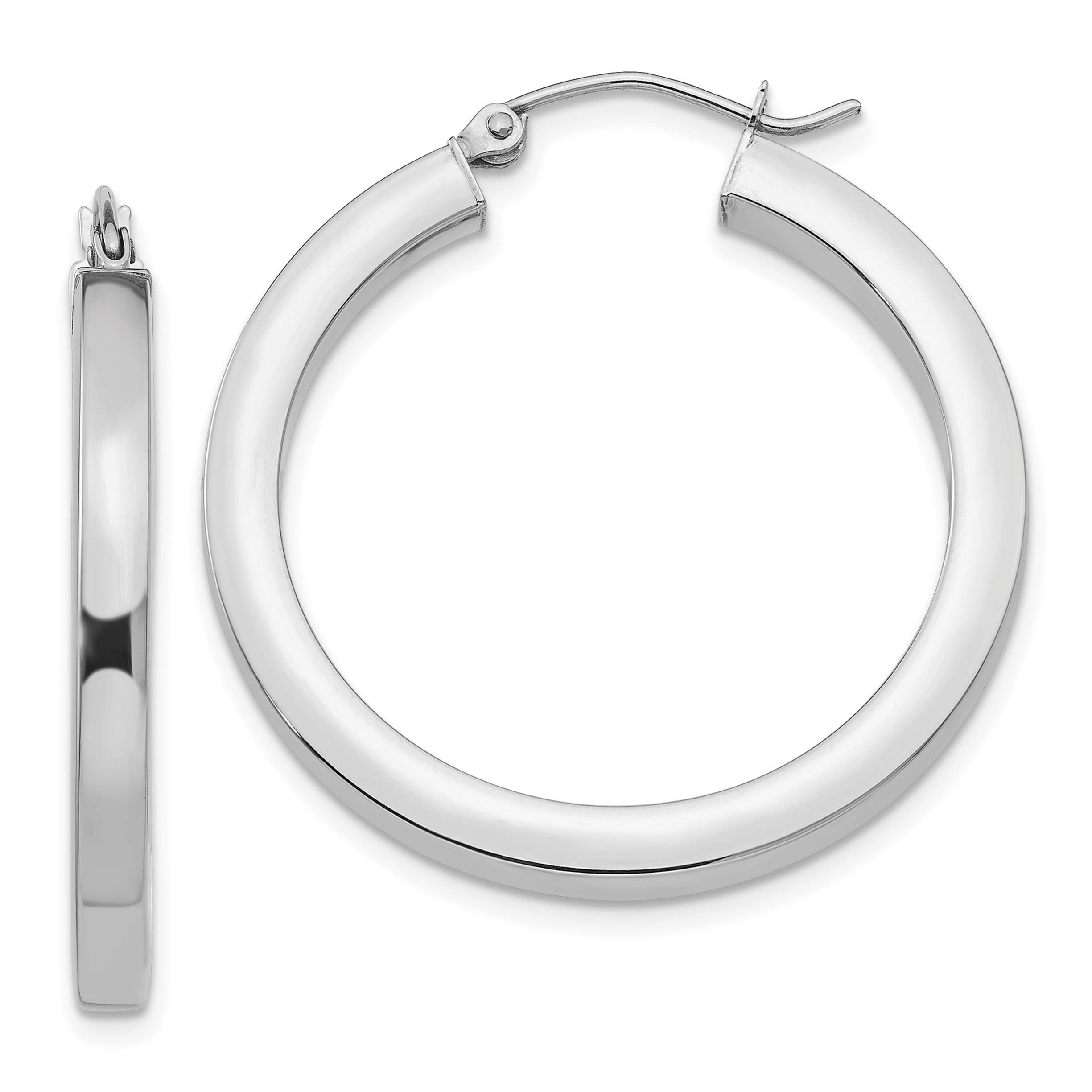 14k White Gold 3mm Polished Square Tube Hoop Earrings – Busy Bee Jewelry